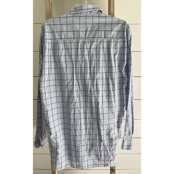 Ermenegildo Zegna Shirt Mens Long Sleeve Button Up Blue Tan Windowpane Size L - Picture 3 of 9